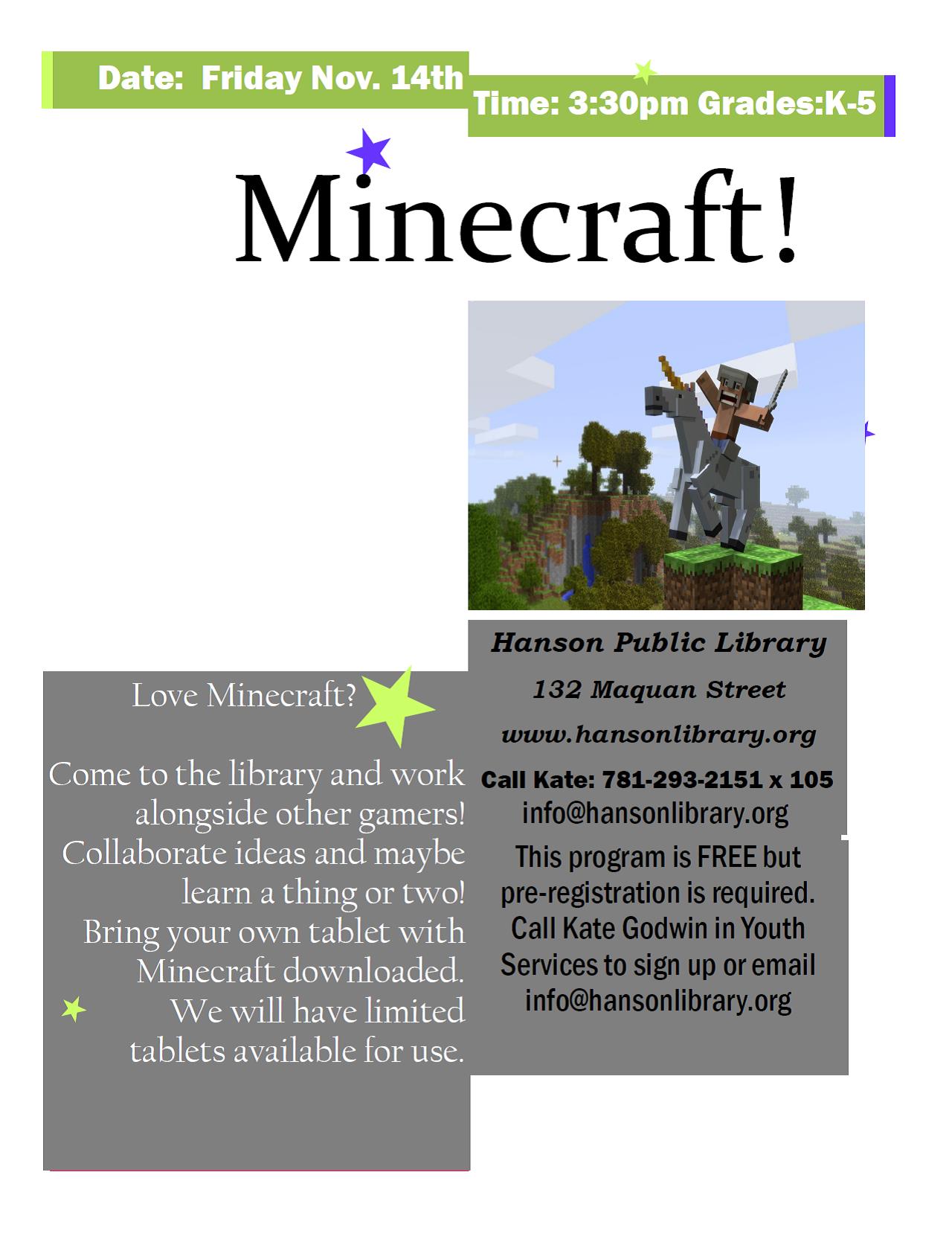 Minecraft program at the library